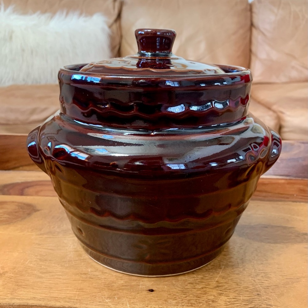 Vintage Mar Crest Oven Proof Stoneware Crock Baked Bean Pot With Lid - Picture 1 of 10